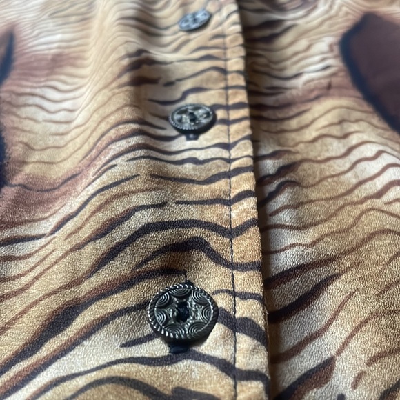 Vintage ALAIS mixed media polyester patchwork style short sleeve button blouse - Picture 4 of 7